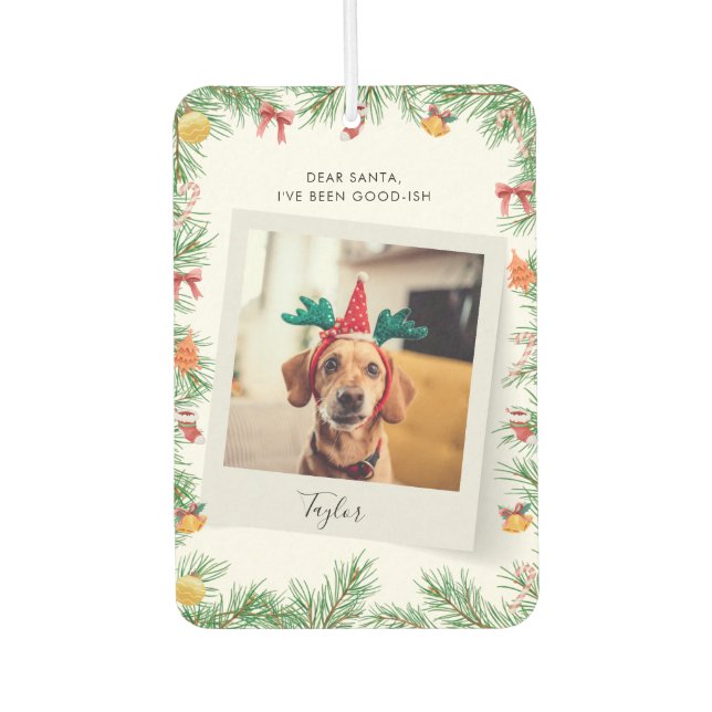 Désodorisant Pour Voiture Naughty or Nice Funny Pet Dog Custom Christmas (Devant)