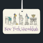Désodorisant Pour Voiture New York City Hanoukka NYC Fête juive Chanukah<br><div class="desc">Il présente une illustration originale de stylo et d'encre d'une rangée de monuments classiques de New York, "habillé" pour les vacances à Hanoukka. Idéal pour tous ceux qui vivent ou aiment NYC ! Ne vois-tu pas exactement ce que tu cherches ? Vous avez besoin d'aide pour la personnalisation ? Cliquez...</div>