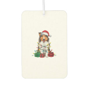 Désodorisant Pour Voiture Noël Éclairage Santa Hat Rough Collie Chien Noël