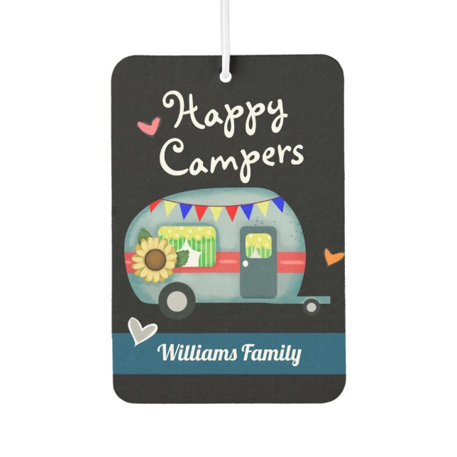 Désodorisant Pour Voiture Nom de famille personnalisé Happy Campers (Devant)