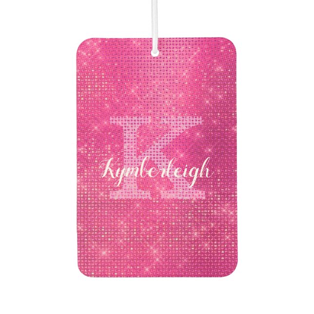 Désodorisant Pour Voiture Nom du monogramme Chic Hot Rose Glam Diamond (Devant)
