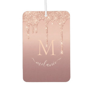 Désodorisant Pour Voiture Nom du monogramme Rose texte Gold Blush Air Freshe
