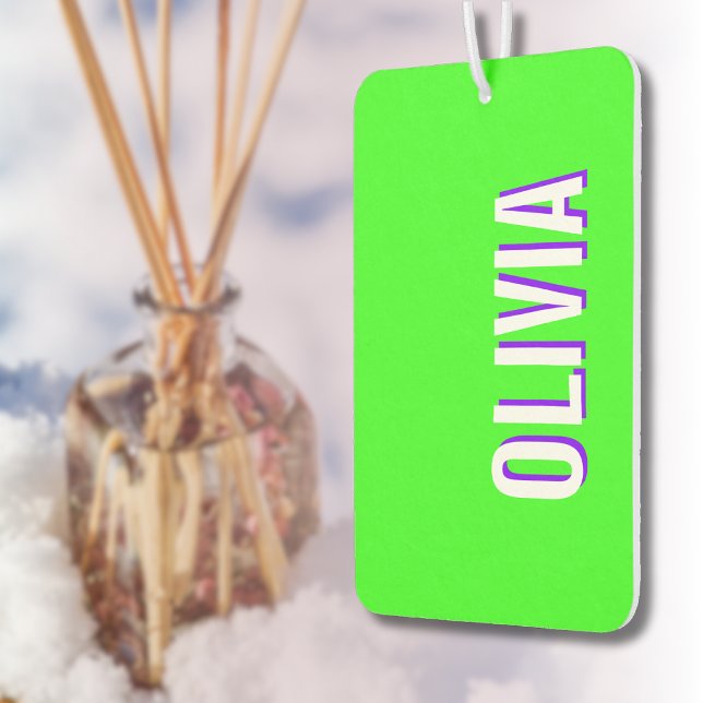 Désodorisant Pour Voiture Nom moderne 3D blanc Indigo | Cool vert tendance (Créateur téléchargé)