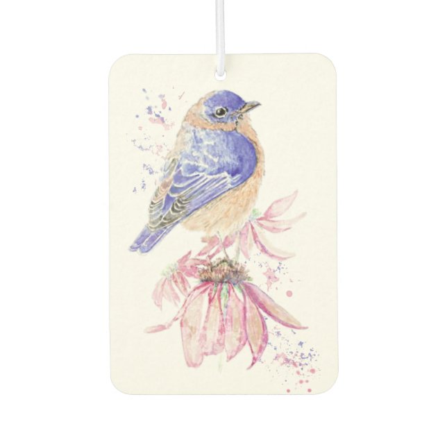 Désodorisant Pour Voiture Nom personnalisé Aquarelle Bluebird Garden Oiseau  (Devant)