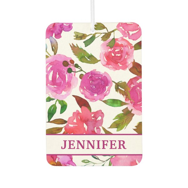 Désodorisant Pour Voiture Nom personnalisé Girly Purple Aquarelle Florale (Devant)