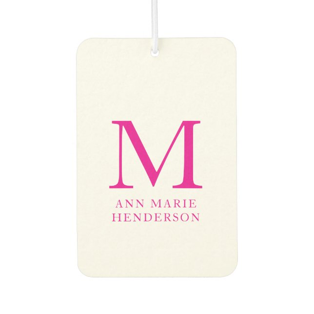 Désodorisant Pour Voiture Nom rose chaud et monogramme (Devant)