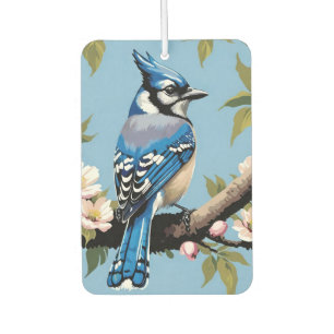 Désodorisant Pour Voiture Oiseau Jay Bleu Sur Branche Fleur De Cerisier Rose