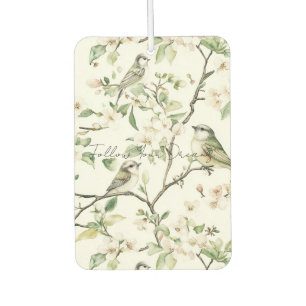 Désodorisant Pour Voiture Oiseaux verts fleurs blanches arbre