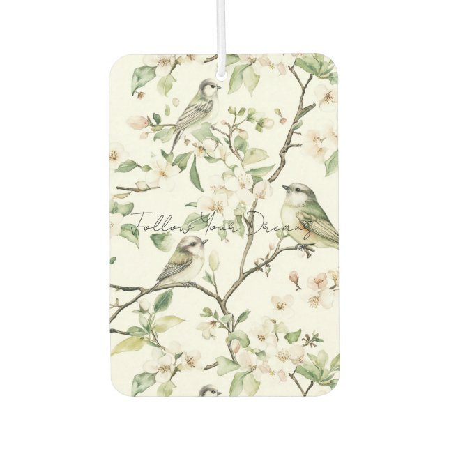 Désodorisant Pour Voiture Oiseaux verts fleurs blanches arbre (Devant)
