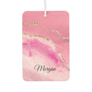 Désodorisant Pour Voiture Or rose agate blanche et étoiles dorées, nom DIY n