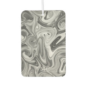 Désodorisant Pour Voiture Paint Swirl Art INITIALES Black White Grey Mod Hip