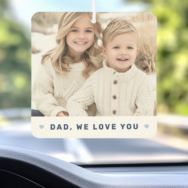 Désodorisant Pour Voiture Papa nous t'aimons coeur photo fête des pères bleu (Dad we love you photo hearts blue fathers day air freshener)
