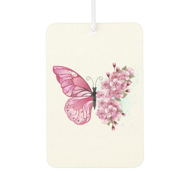 Désodorisant Pour Voiture Papillon de fleurs avec Sakura rose (Devant)