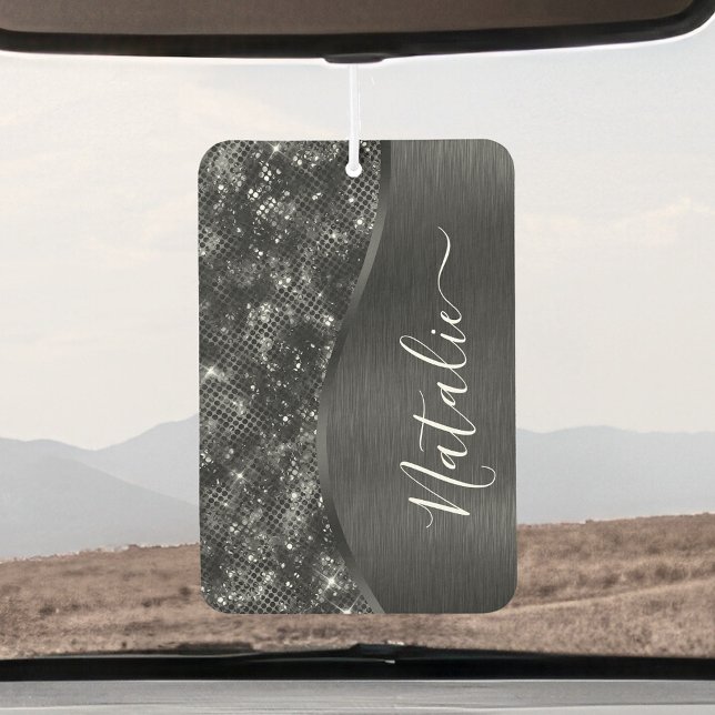 Désodorisant Pour Voiture Parties scintillant noire métallique personnalisée (Créateur téléchargé)