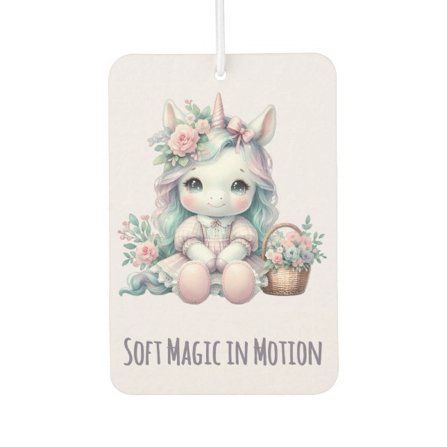 Désodorisant Pour Voiture Pastel Kawaii Unicorn Doll with Flower Basket (Devant)