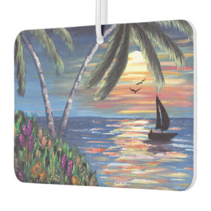 Désodorisant Pour Voiture Peinture d'océan de coucher du soleil de palmiers