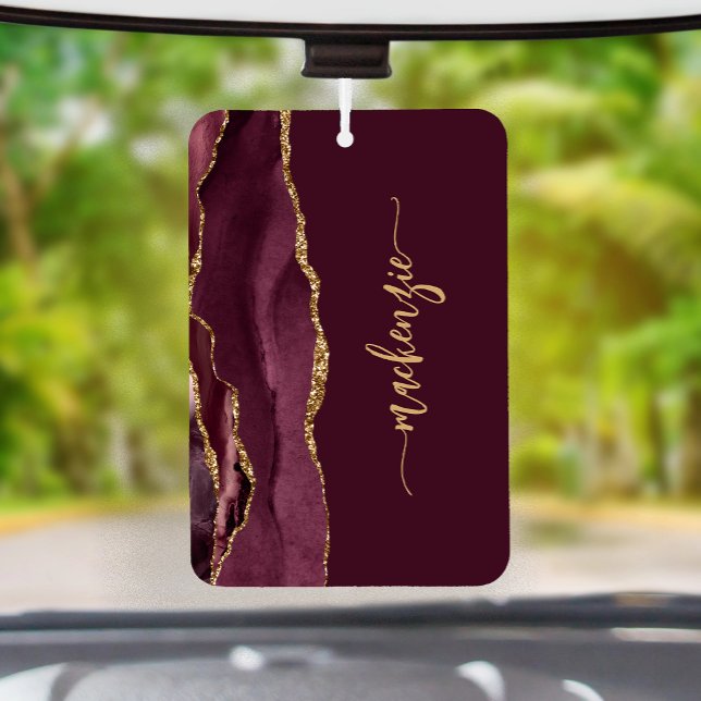Désodorisant Pour Voiture Personalized Signature Burgundy Gold Agate (Créateur téléchargé)