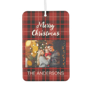 Désodorisant Pour Voiture Photo de famille personnalisé de Noël plaid rouge