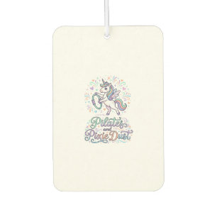 Désodorisant Pour Voiture Pilates de Licorne et Poussière de Fée sur Fond Bl