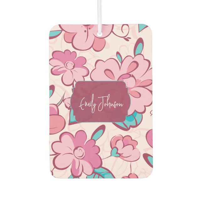 Désodorisant Pour Voiture Pink Floral Pattern Custom Name (Devant)