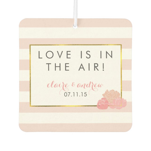 Désodorisant Pour Voiture Pink Stripe & Peony Wedding Favoriser Air Freshene (Devant)