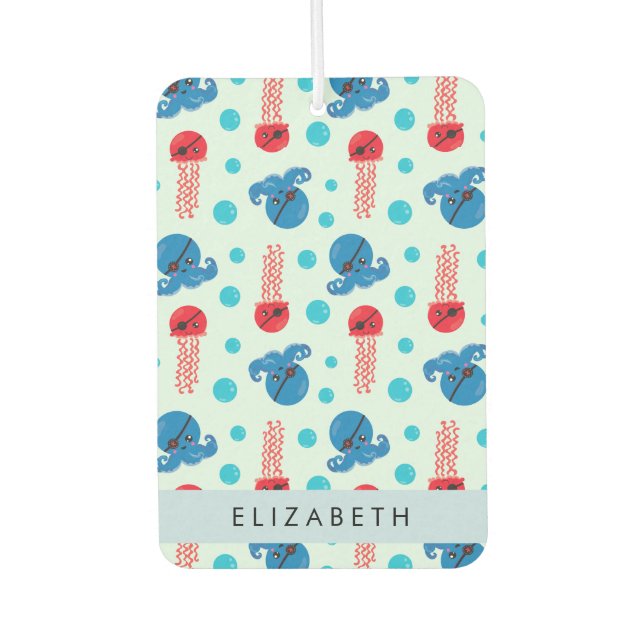 Désodorisant Pour Voiture Pirate Octopus, Pirate Jellfish, Mer, Votre Nom (Devant)