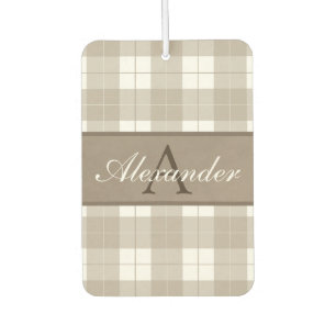 Désodorisant Pour Voiture * Plaid Marron Brun Classique et Bande de Nom Mouc