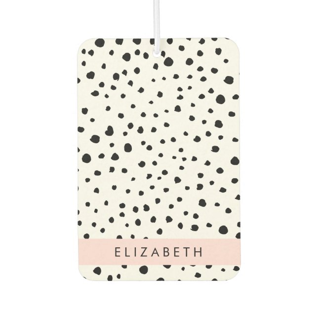 Désodorisant Pour Voiture Points dalmatiens, Spots, Noir et Blanc, Votre nom (Devant)