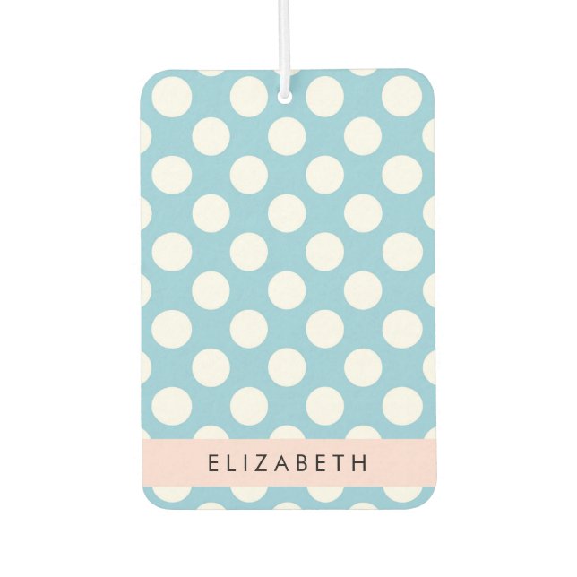 Désodorisant Pour Voiture Pois Bleus, Motif Polka Dot, Votre Nom (Devant)