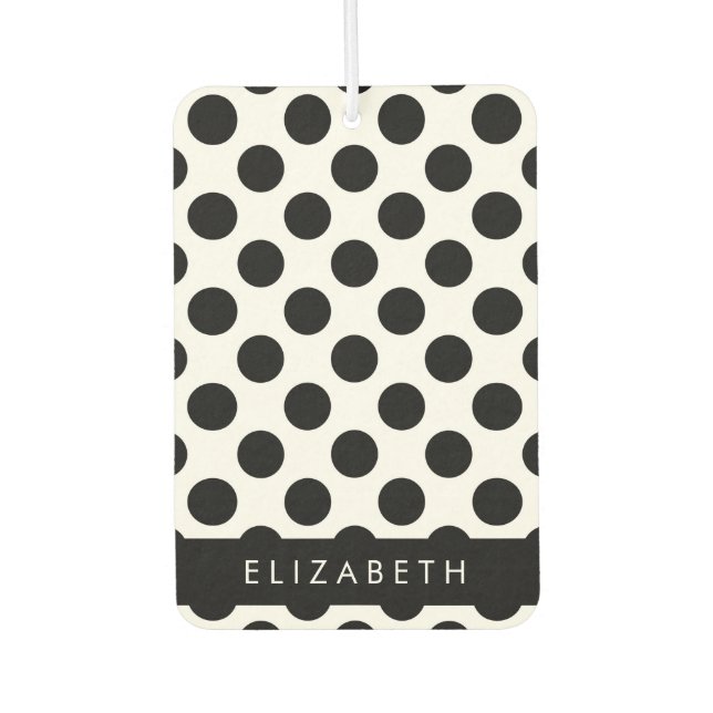 Désodorisant Pour Voiture Pois noirs et blancs, pointillés, Votre nom (Devant)