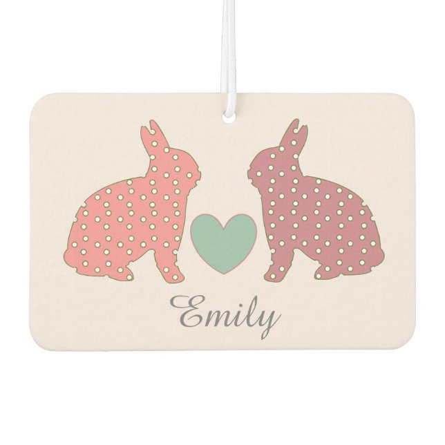Désodorisant Pour Voiture Polka Dot Bunnies Rose Personnalisé (Devant)