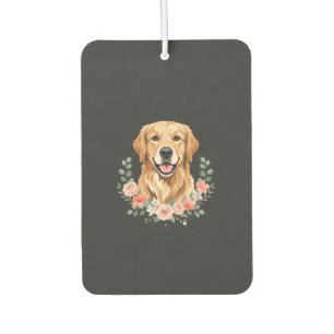 Désodorisant Pour Voiture Portrait de chien Retriever doré floral sublimatio