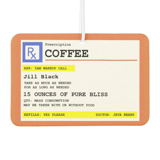 Désodorisant Pour Voiture Prescription Coffee Square Personalized (Devant)