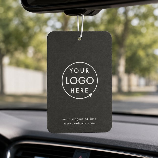Désodorisant pour voiture | Promotion commerciale  (Sleek black company branded air fresheners for small business fleet, gifting & promotional swag.)