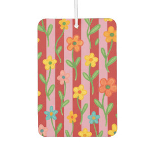 Désodorisant Pour Voiture Rayures roses et rouges avec des fleurs colorées
