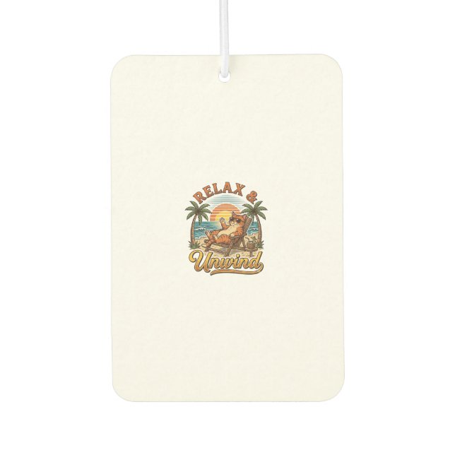 Désodorisant Pour Voiture Relax & Unwind Chat de Plage Design de Gravure Vin (Devant)