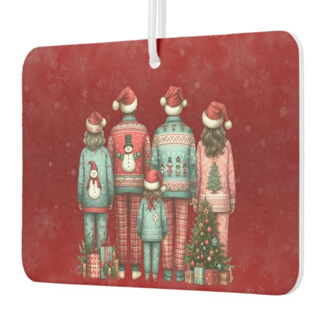 Désodorisant Pour Voiture Retour face à la famille de quatre dans Noël PJ's (Gauche)