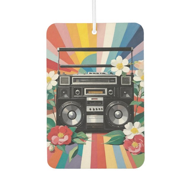Désodorisant Pour Voiture Retro Boombox With Rainbows And Flowers (Devant)