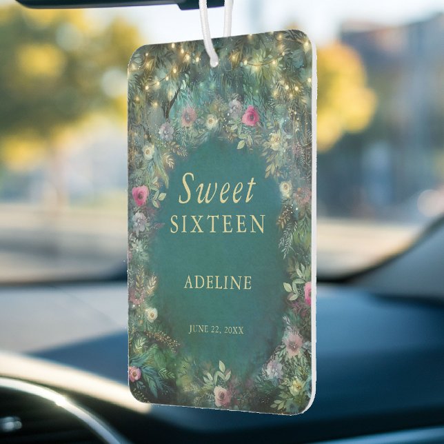 Désodorisant Pour Voiture Rose forestier enchanté verdure Fée Woodland RSVP (enchanted forest personalized air freshner party favor wild roses wildflower floral emerald gold)