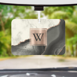 Désodorisant Pour Voiture Rose Gold Blanc Marbre Agate Noir Monogramme