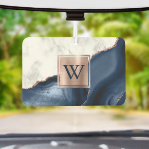Désodorisant Pour Voiture Rose Gold et Agate Bleu Marine Monogramme en Marbr