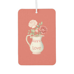 Désodorisant Pour Voiture Roses Rouges Fleurs Vase Feuilles Vertes