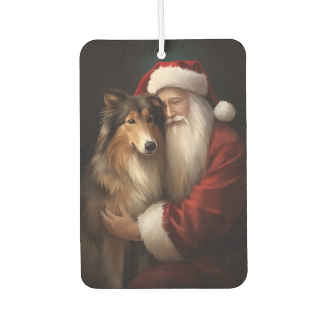 Désodorisant Pour Voiture Rough Collie Avec Noël Festif Du Père Noël (Devant)