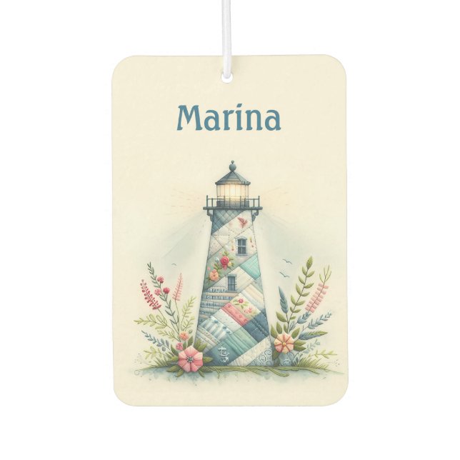 Désodorisant Pour Voiture Scène florale côtière du phare patchwork (Devant)