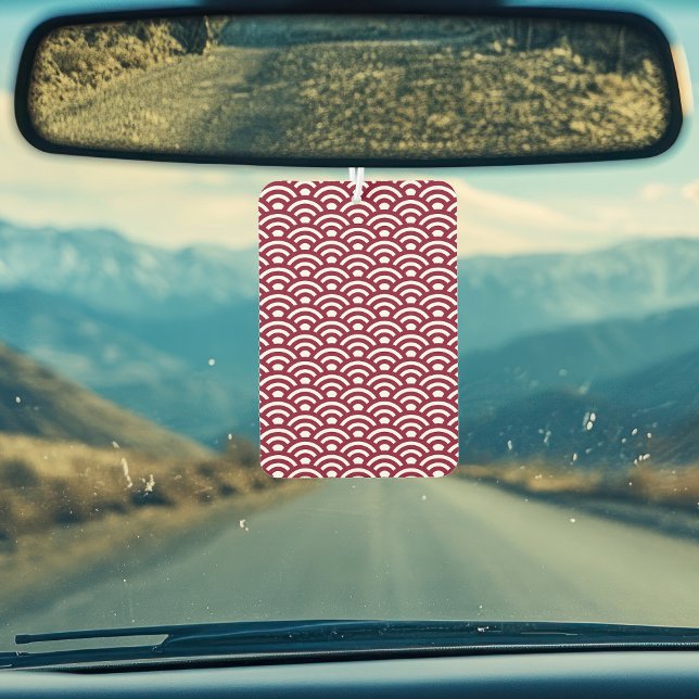 Désodorisant Pour Voiture Seigaiha, Waves, Japanese, Burgundy and White (Créateur téléchargé)