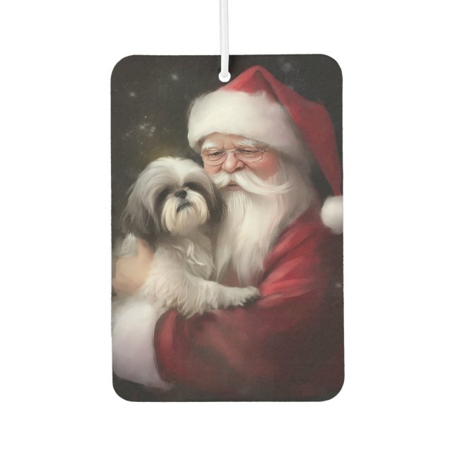 Désodorisant Pour Voiture Shih Tzu Avec Noël Festif Du Père Noël (Devant)