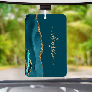 Désodorisant Pour Voiture Signature personnalisée bleu sarcelle or agate