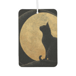 Désodorisant Pour Voiture Silhouette de chat noir contre une lune d'or