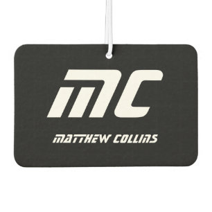 Désodorisant Pour Voiture Simple Monogramme Personnalisé Cool en Noir et Bla