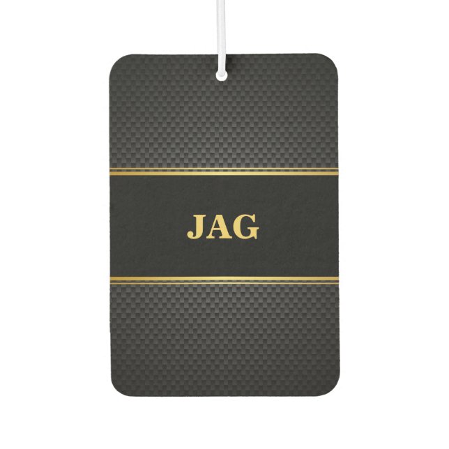 Désodorisant Pour Voiture Stylé Monogramme Noir Carbone Or (Devant)